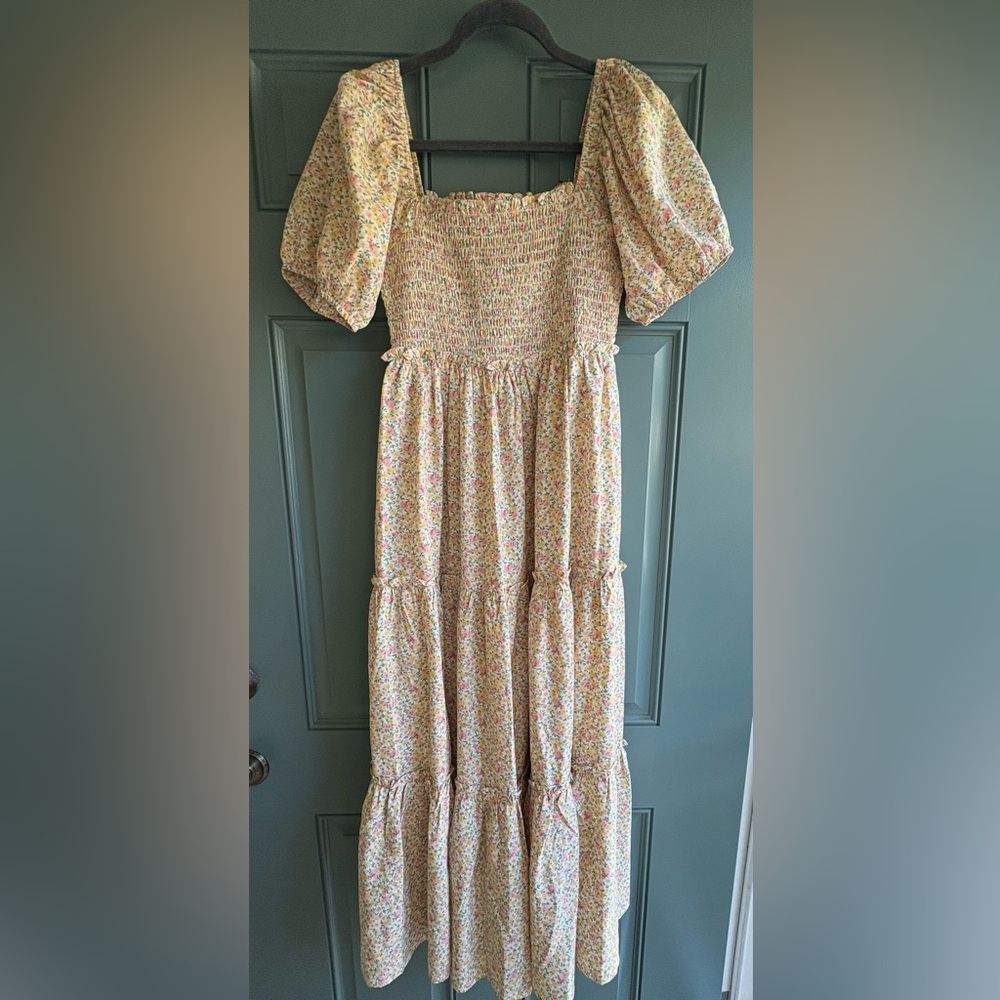 NWOT CJLA Smocked Floral Puff Sleeve Maxi Dress